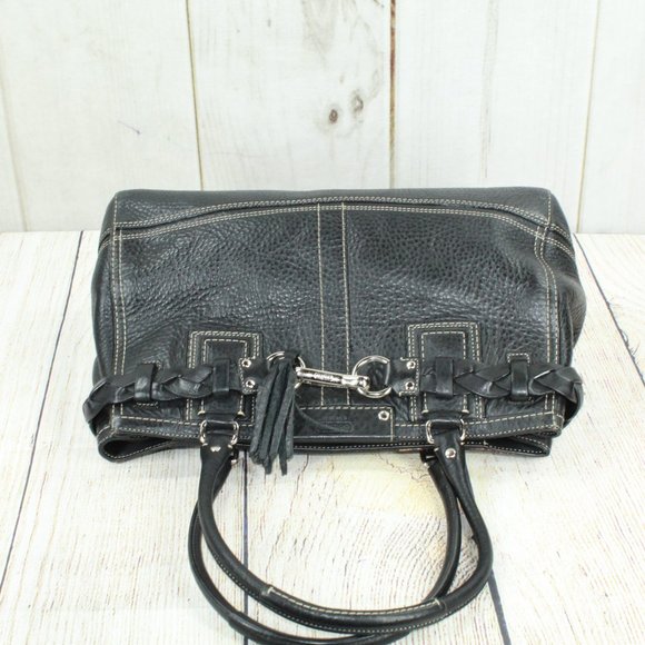 Coach Hamptons Black Pebbled Leather Braided Belt Purse Shoulder Handbag - Picture 10 of 12